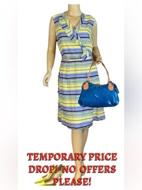 ALEX MARIE YELLOW, GREEN, BLUE & WHITE STRIPED SHEATH DRESS W/RUFFLE NWT (16)